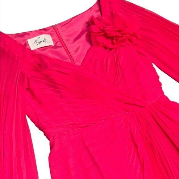 🔥 VINTAGE ICONIC Hollywood WILLIAM TRAVILLA fuchsia long sleeve chiffon gown sz8 - Picture 4 of 12